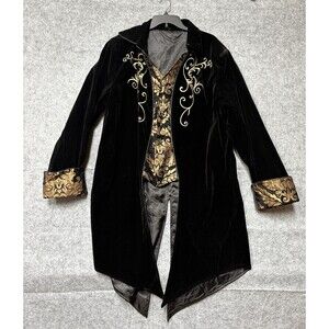 Men's Gothic Steampunk Velvet Tailcoat – Black Vampire Pirate Jacket 2XL